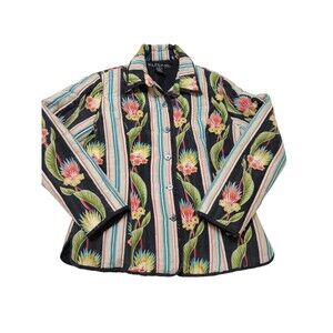 SILKLAND Quilted Black Floral Embellished Sequin Jacket Coat M 100% Silk E14